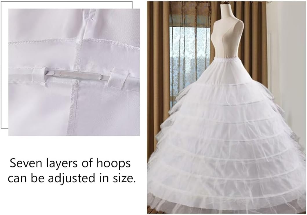 Ftupza 6 Hoops Petticoat White Crinoline Slips Long Ball Gown Underskirt for Quinceanera Dress Bridal Wedding A-line 6 Layered Crinoline Underskirt