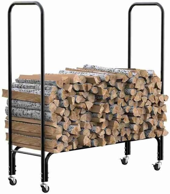 Simple Home User Outdoor Indoor Firewood Display Rack Firewood Storage Firewood Rack With Universal Wheels
