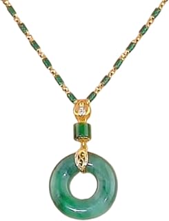Hetian Jade Prayer Peace Buckle, Fashionable Jade Pendant Necklace, Sweater Chain Pendants for Women (Green)