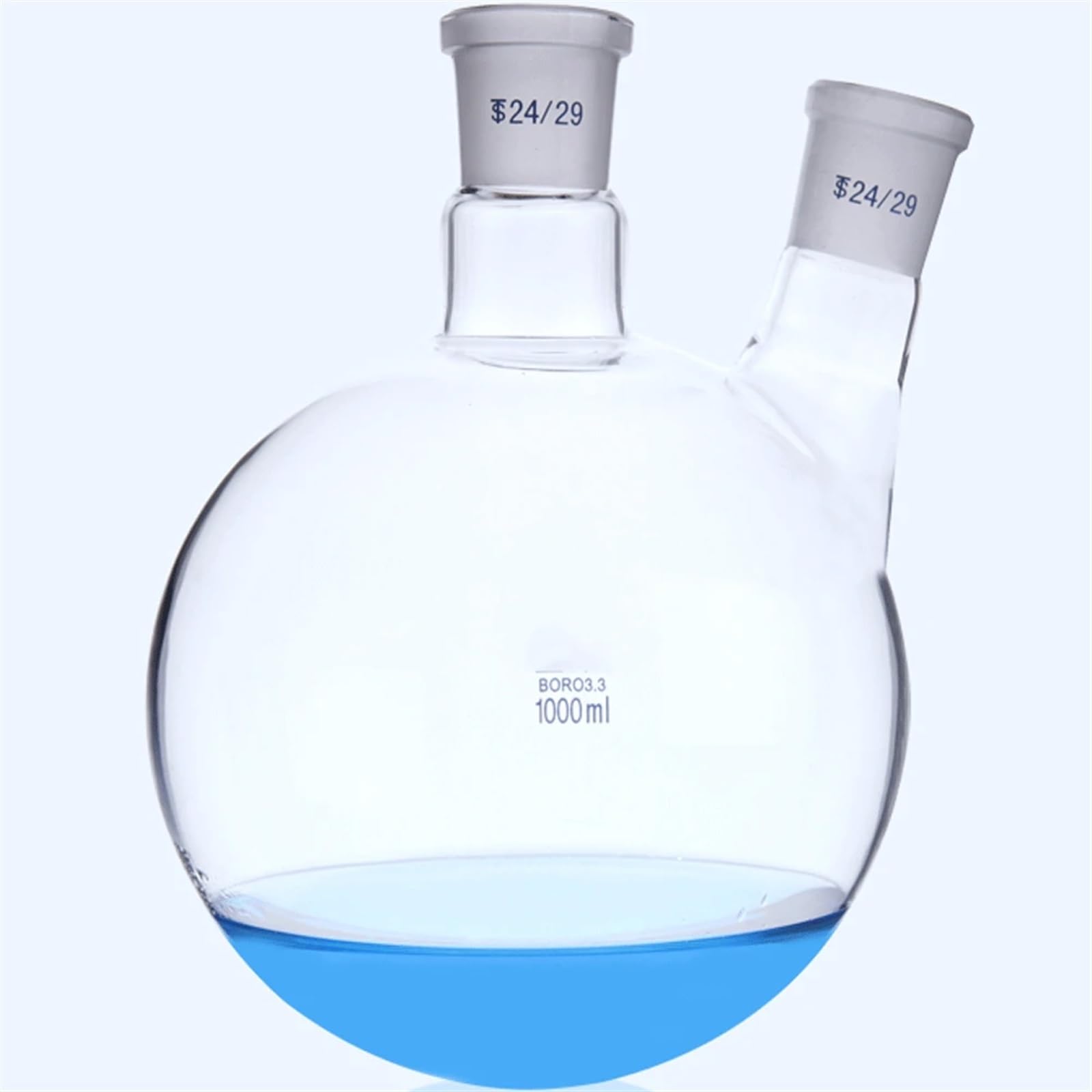 matraz de fondo redondo， Matraz de reacción de vidrio de dos bocas, juntas 19/26, 24/29 y 29/32, 100 ml-2000 ml, cristalería de laboratorio(U 1000ml 24-24)