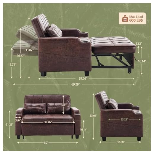 VINGLI Rustic Futon Sofa Bed with USB Ports