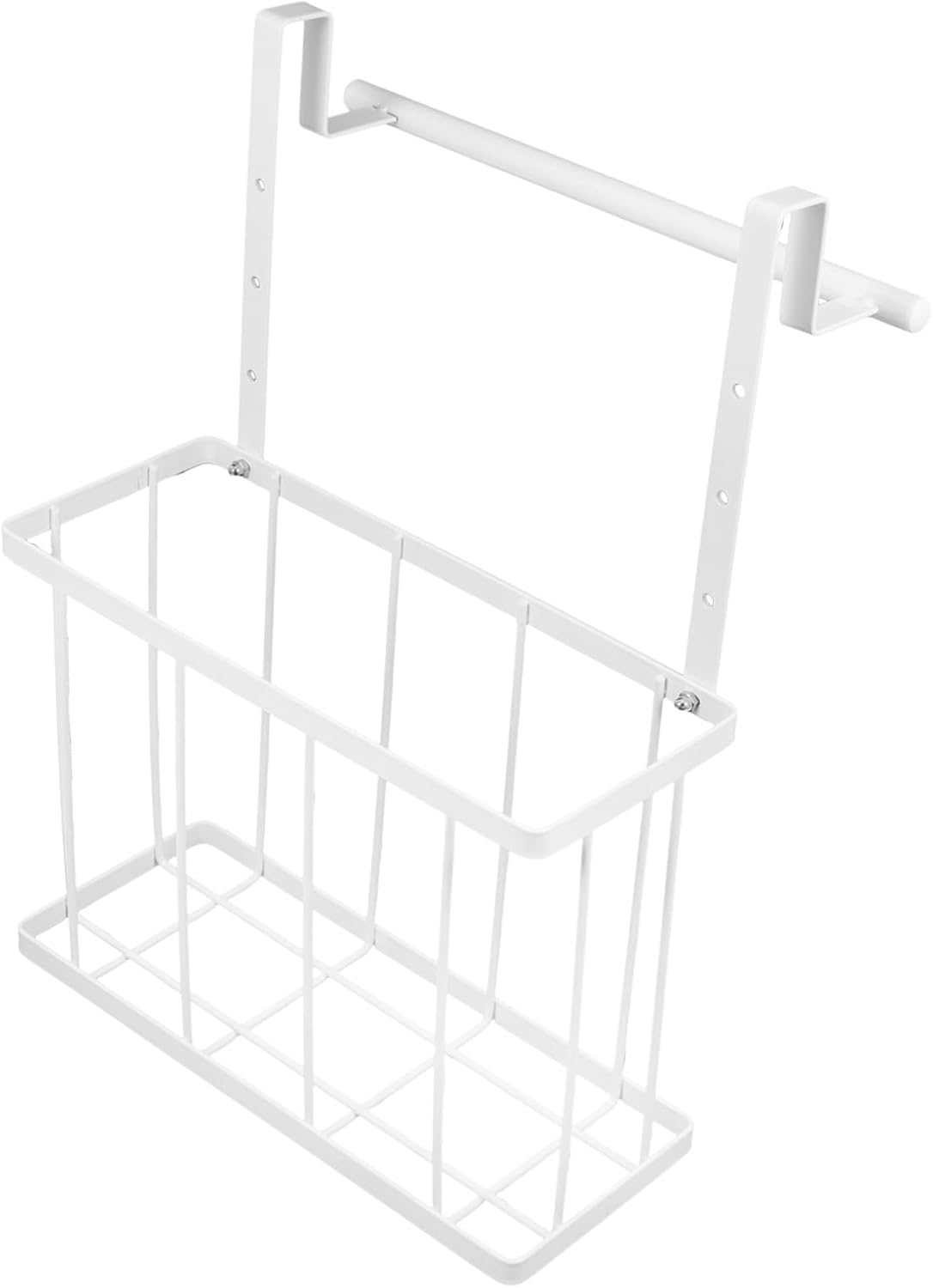 Over Cabinet Door Organizer Wall Mounted Storage Basket with Towel Rod for Kitchen and Bathroom Space Saving for Cabinets and Under Sink Areas