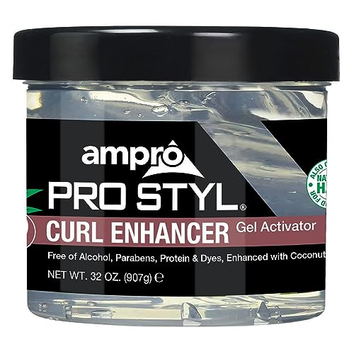 AmPro Pro Styl Curl Enhancer - Gel Activator with Coconut Oil to Moisturize and Define Coils and Waves - Helps Protect and Hydrate Hair Shaft - Tames and Adds Shine to Tresses - Regular - 32 oz
