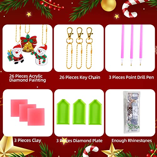 26 Pcs Christmas Diy Diamond Keychain Ornaments 5D Key Ring Rhinestone Pendant Christmas Hanging Diamond Art Kits For Christmas Arts Crafts Family Decor #TOP2