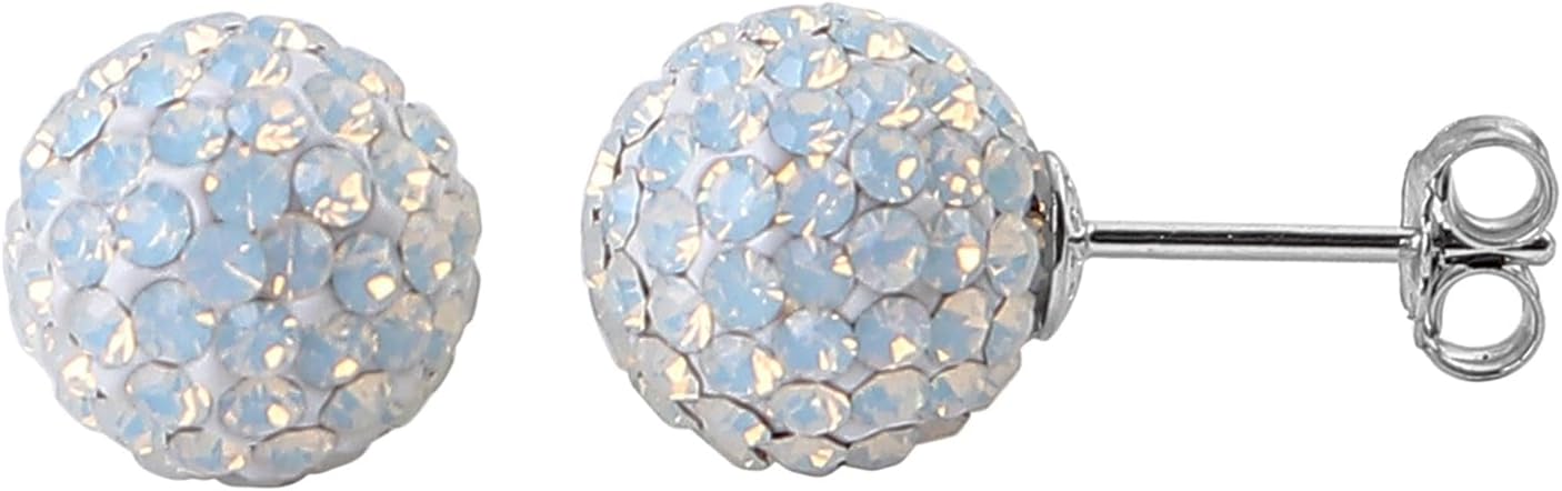 925 Sterling Silver Sparkle Crystal Round Disco Ball Opal Stud Earrings for Women 6/8/10/12mm