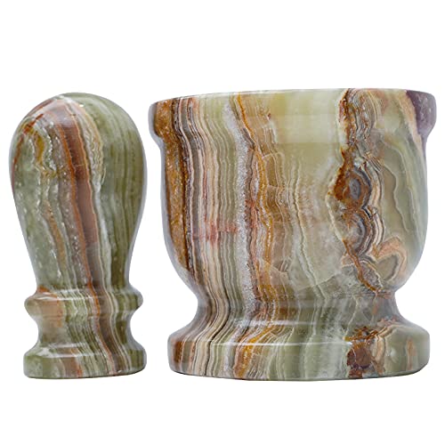 Radicaln Green Onyx Mortar and Pestle Set - Palm Size 2.5\" Portable Handmade Marble Mortar and Pestle | Marble Pill and Spice Crusher Mortar and Pestle. Small Mortar and Pestle for Altar Supplies - Thumbnail 4