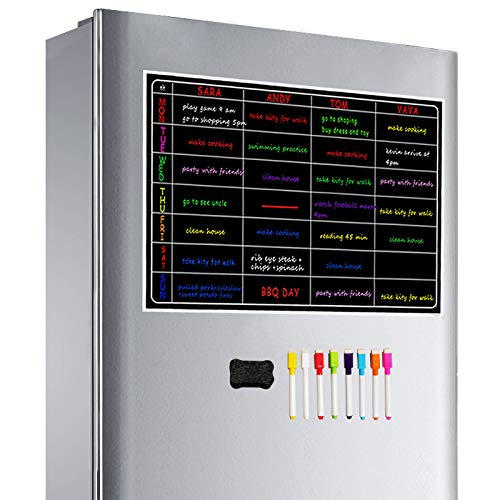 Tableau Blanc Magnétique A3+ Pour Frigo,Cuisine Menu Liste des Courses,Rappel Quotidien Planifier,Gribouillis des Enfants Tableau Aimanté,Flexible Effaçable à sec Tableaux Mémo,8 Marqueurs 1 Effaceur