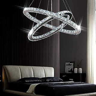 Modern Crystal Chandeliers Oval 2 Rings Pendant Lighting Adjustable Stainless Steel Ceiling Lights Fixtures for Dining Room Living Room Bedroom(Cool White)
