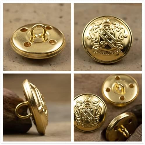 30PCS Clothes Buttons Metal Blazer Button Set Vintage Shank Buttons Round Shaped Metal Button for Men Women Blazer Coat Uniform Shirt Suit and Jacket (Glod,25mm) (Shield)