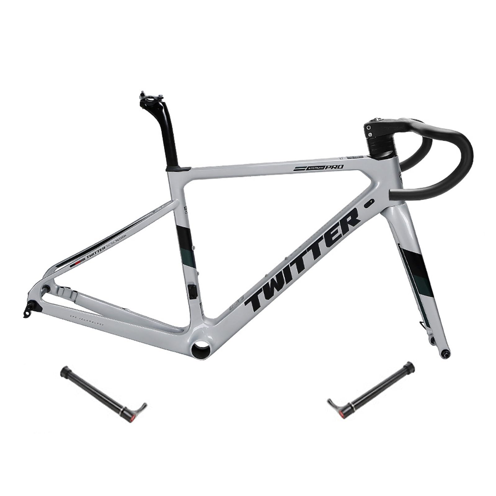 MirOdo Road Bike Frameset with Fork and Handlebar 700C*45/48/51/54cm Carbon Fiber Disc Brake Frame Integrated Handlebar Thru Axle F12*100mm R12*142mm Internal Routing(Color:Silver,Size:48cm)
