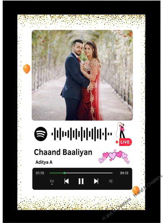H and N Creations - Customized Spotify Photo Frame with Scannable Music Code | 9.45x13 Inches | Midnight Black Wooden Frame | Personalized Gifts for Birthdays, Anniversaries, Home Decor