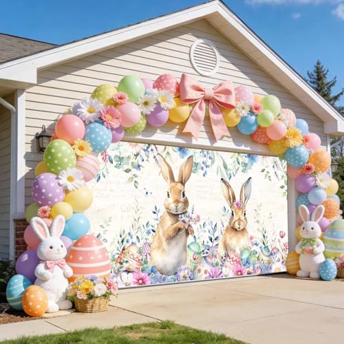Easter Rabbits Garage Door Cover 6 x 13 FT, Vintage
