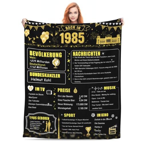 40. Geburtstag Decke Geschenke für Frauen & Männer, 150×130 cm Weiche Flanelldecke zum 40. Hochzeitstag in Gold, Zurück im Jahr 1985 Geschenkideen für Eltern & Großeltern (1985-Schwarzes Gold)