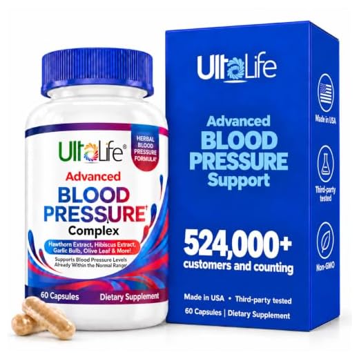 ULTALIFE High Blood Pressure Supplements – Premium Hypertension Reducer w/ Hawthorn Berry, Garlic, Hibiscus, Forskolin + Vitamins & Herbs Lower BP Naturally - Healthy Blood Flow & Circulation Support