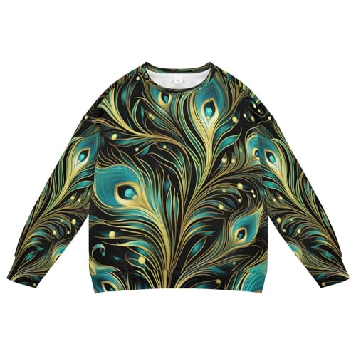 Peacock Feather Blue Art Kids Sweatshirt Soft Long Sleeve Pullover Crewneck Tops Shirts for Boys Girls