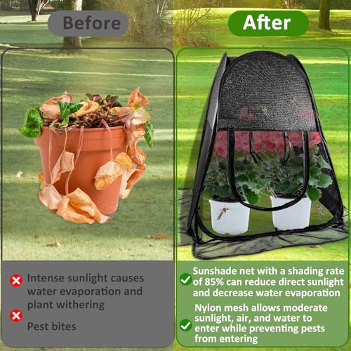 2pack Pop up Plant Shade Tent, Plant Shades for Outdoor Plants Mesh Plant Cover with 8 Stakes Pop up Sunblock Shade with Zipper Door Pest Guard Cover Protect Outdoor Plants from Animals(28x28x32in) by Feoang - Image 4