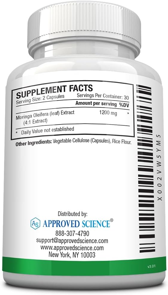 Approved Science MoringaMD - Moringa Oleifera Supplement - 1200 mg Per Serving, 4:1 Moringa Leaf Extract - Vegan Capsules - Non-GMO - 60 Count - Pack of 6