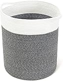 INDRESSME Medium Cotton Rope Basket Grey Woven Basket Baby Laundry Basket Blanket Basket Toy Storage Magzines Containers Bin for Living Room Floor Nursery 15'x13'