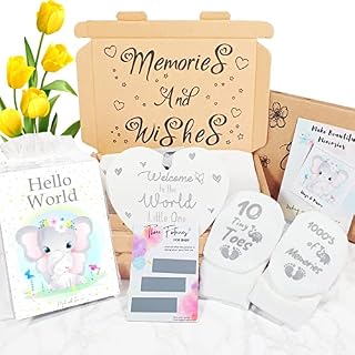 Bellalisia Baby Shower Gifts for Mum to be Perfect Pregnancy Present for New Mum, Dad and Newborn, Baby Milestone Cards, Novelty Baby Socks, Wooden Plaque, Wish and Fortune Card for All Your Memories