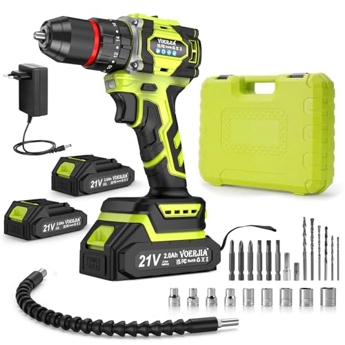 21V Akku bohrhammer, Bürstenlose Akkuschrauber Set mit 2 * 2000 mAh Akku, 3/8' Bohrfutter, 21+3 Drehmoment, Max 60 N.m Akku Bohrmaschine, Led lichter & 2-Gang, 29 PCS zubehör für elektrowerkzeuge