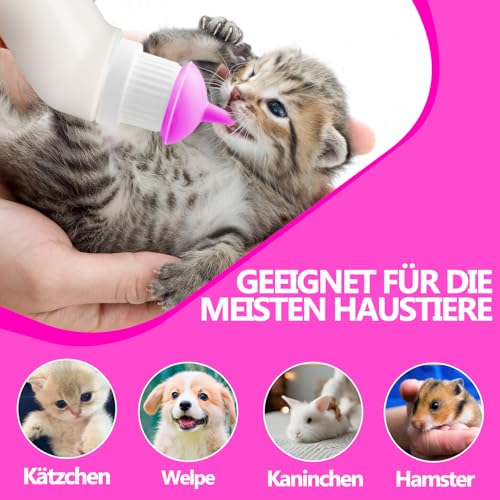 Gufastoe 5Pcs Haustier Fütterung Mini Silikon Nippel mit Flasche für Welpen Hund Katze oder andere Haustiere (Rosa Farbe)