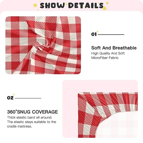 Image of White Red Tartan Plaid Pattern Boys Girls Bassinet Sheets Gingham Baby Cribs Sheets Play Sheets Playard Sheet Toddler Stretchy Bed Sheet for Baby Kids Halloween M