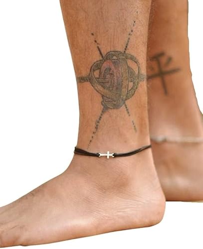 Anklet for men, men's anklet with a silver cross charm, black cord, gift for boyfriend, men's ankle bracelet, christian catholic jewelry
