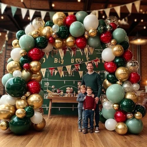 Image of Soccer Balloon Arch Kit, Double Stuffed Dark Green Red Pearl White Gold Balloons Emerald Green Burgundy Balloon Garland for World Cup Soccers Football Sports Theme Birthday Graduation Party Decoration