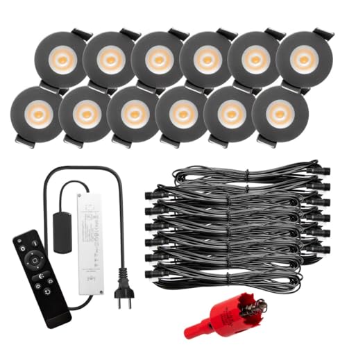 S-Polytec PREMIUM Mini LED- Einbauspots Warmweiss 3.000K, DIMMBAR, IP65, FUNK 3W Einbaustrahler Terrassenüberdachung, Bad, Sauna mit Fernbedienung...
