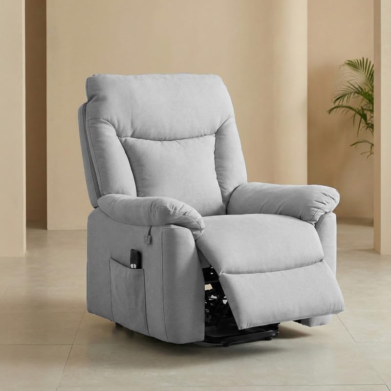 Image of Royaloak Rio American Fabric Lift Top Recliner 1 Seater, Power Motion Recliner with High Backrest, Ergonomic Headrest, Pocket Spring Cushion, Side Pockets, Light Blue, W33.85 X D34.64 X H42.51 Inches