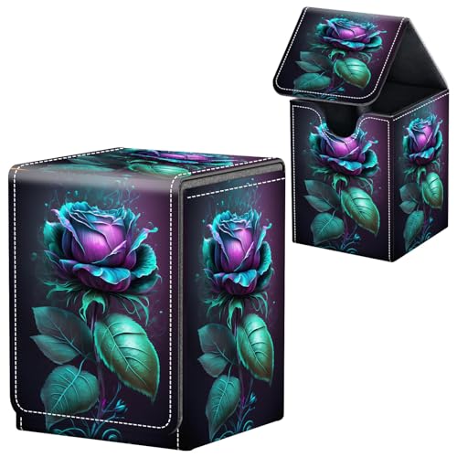 For MTG Deck Box, Fits 100+ Single Sleeved Cards, Strong Magnet Card Deck Box, PU Leather Trading Card Storage Box, TCG, CCG Cards Secure Storage for Trading Card, Blue Rose Flower -20