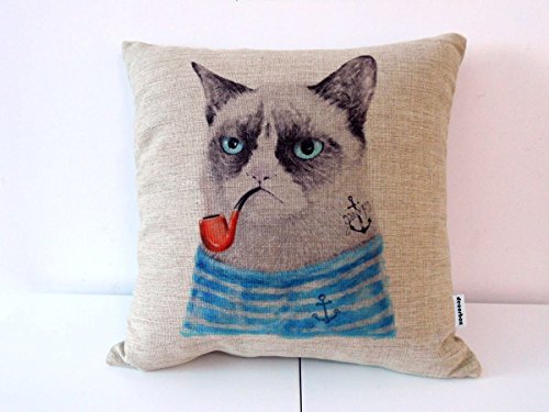 decorbox Cotton Linen Square Throw Pillow Case Decorative Cushion Cover Pillowcase for Sofa Cat with Pipe 18