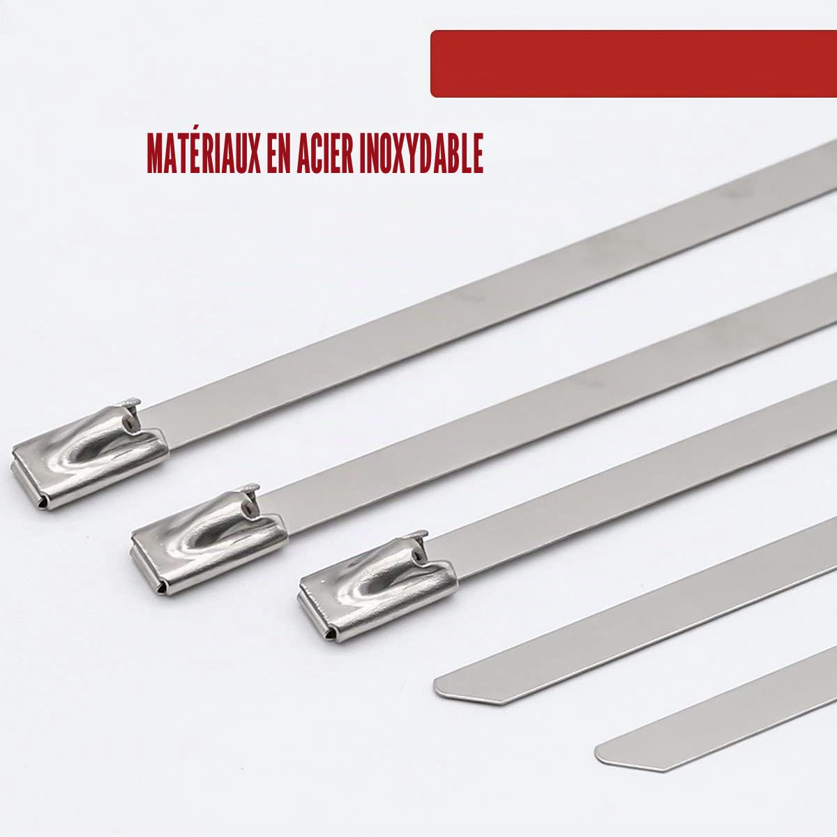 500 Pièces Collier de Serrage Inox,304 Attache Câblées Acier Inoxydable,122 kg Autobloquante Attaches de Câble Robustes,Convient Pour Usage Industriel Garages,Pour Extérieur,Clôture,4.6 * 400mm