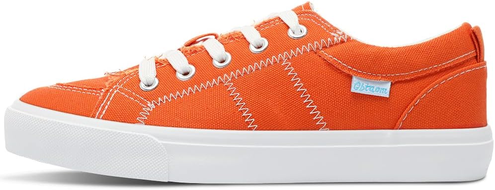 Obtaom Women's White Play Fashion Sneakers Cute Lace up Canvas Shoes Low Top Washed Canvas Flat for Lady - Image 2