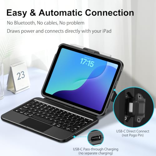 Image of Jibrealg Rugged Keyboard Case for iPad A16 11th /10th Generation, Heavy Duty Shockproof Protective Case with Pencil Holder, USB‑C Direct Connect Folio Keyboard Cover with Trackpad for Education