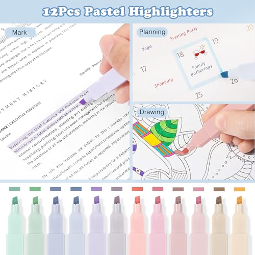 Image of MoKo 60Pcs Aesthetic School Supplies with Cute Pencil Case (Green), 12 Pastel Highlighters, 5 Black Ink Gel Pens, 6 Mechanical Pencil Set 0.5 & 0.7 mm for Students Stationary College Essentials
