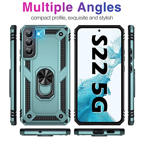 Image of Vaki for Samsung Galaxy S22 5G Case with Built in Screen Protector Military Grade Hard Rugged Cover Heavy Duty Armor Galaxy S22 Phone Cases with Metal Ring Kickstand Shockproof Green