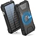 BLAVOR Solar Charger Power Bank 18W, QC 3.0 Portable Wireless Charger 10W/7.5W/5W with 4 Outputs & Dual Inputs, 20000mAh External Battery Pack IPX5 Waterproof with Flashlight & Compass (Black)