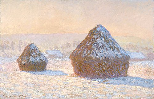 Tableau Claude Monet Wheatstacks Snow Effect encadré marron - 2
