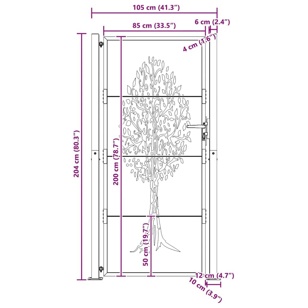 vidaXL Puerta de jardín Acero corten diseño árbol 100x200 cm, Puerta de Valla, Puerta de Exterior, Puerta de Metal, Puerta de Seguridad
