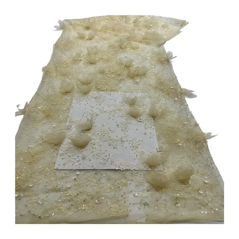 Wyvix 5 yardas hechas a mano estéreo bordado tela tubo de cuentas encaje 3D for vestido novia prendas vestir mujer DIY(Apricot)