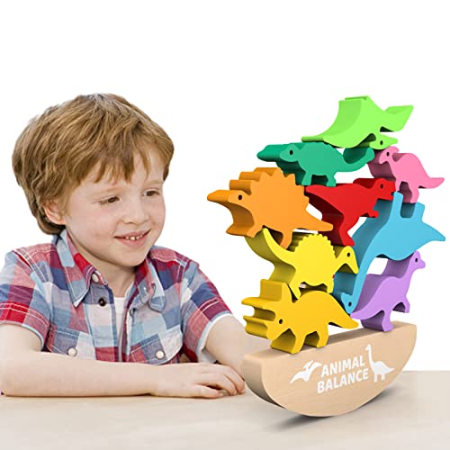 Wooden Stacking Dinosaur Toys for Kids 3-5 Boys, Extra Large Wooden Stacking Toys Gift for 2 Year Old Girls, Building Blocks for Toddlers 1-3, Montessori Toys for Concentration & Fine Motor Skills
