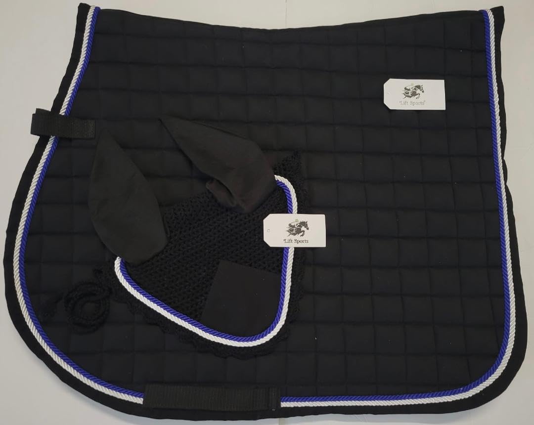 Horse All Purpose English Saddle Pad Set with Matching Ear Bonnet English Full Horse Size (Pink)