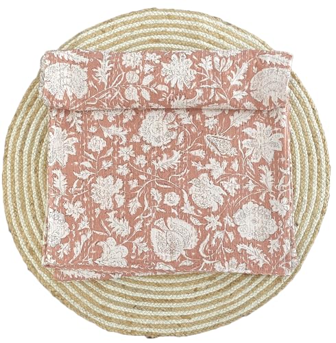 Manta hippie floral hecha a mano con bloques de algodón Kantha acolchada, vintage, tamaño hippie Queen/King, colcha bohemia para decoración de cama (cobre, 90 x 108 pulgadas)