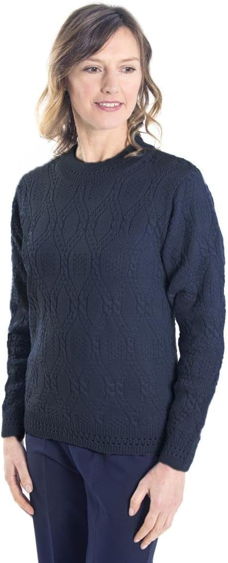 Fashion Friendly Ladies Cable Design Jumper Navy 3 Extra Large