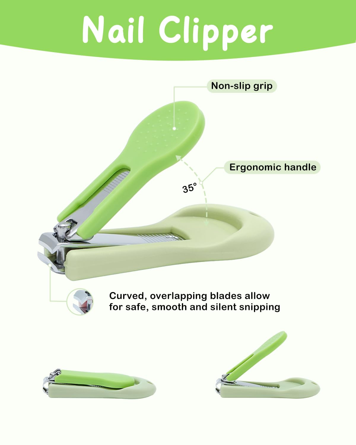 babygoal Baby Nail Flie Care Kit – 4-Piece Gentle Nail Trimmer & File Set with Safety Stopper | Painless Clipping for Newborns & Infants | Portable Case (Green) ZJCT02-B
