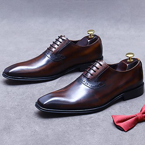 Mens Genuine Leather Lace Up Shoes Plain Toe Formal Dress Oxford Shoe for Business Wedding Work (Color : Brown, Size : 45)2