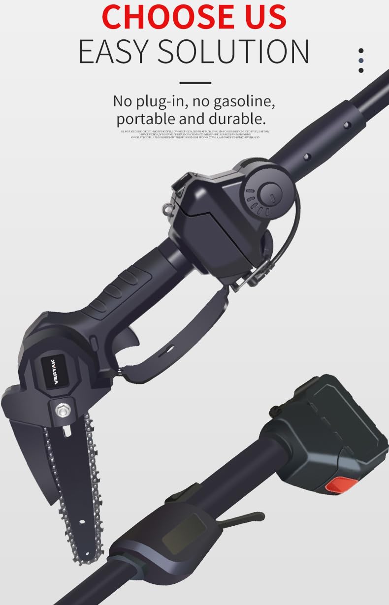 Sega a palo e mini motosega senza fili 2 in 1, sega a palo elettrica da 6 pollici con caricabatteria e batteria al litio per potatura aerea di alberi, motosega per rami alti con asta telescopica sta