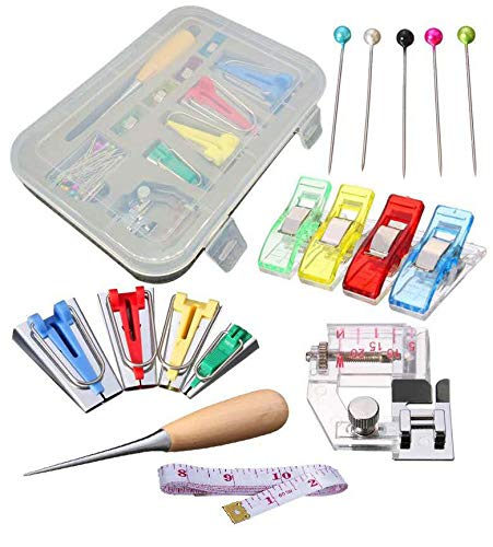 Bias Tape Makers - bias Tape Maker kit with Wooden awl,Bead Needles,Sewing Clips,Soft Ruler,Adjustable Binding Presser Foot-Simplicity bias Tape Maker Set,Love sew bias Tape Maker kit (A1)