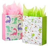 Vammy 13' Large Gift Bag with Tissue Paper, 2 Pack Dinosaur Gift Bags for Birthday Party baby shower (Dinosaurs)